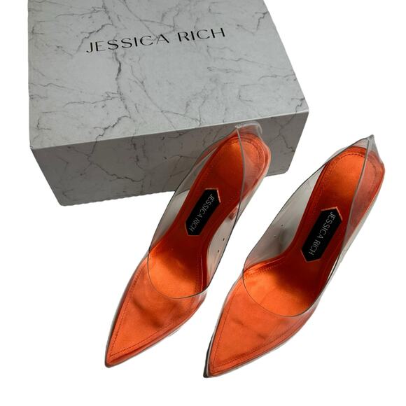 JESSICA RICH Transparent So Fancy Sandal Orange Clean Pointed Heel Women's 38 8 - Picture 2 of 15